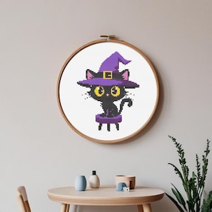 Black Cat Cross Stitch Pattern PDF-Halloween Cross Stitch-Halloween Ornament-Cute Black Cat-Instant Download-Hoop Art-Puppy Cross Stitch
