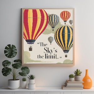 The Sky&#39;s The Limit Written Cross Stitch Pattern-Flying Balloon Cross Stitch Pattern-Instant Download-Pattern Keeper-Hoop Art