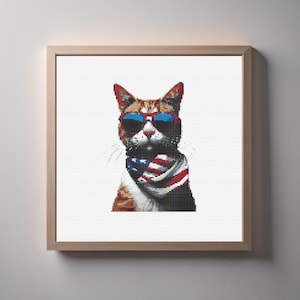 Amerikanische Flagge Kreuzstichmuster, amerikanische Katze, Unabhängigkeitstag, USA Patritismus, Xstitch, Pdf, zum sofortigen Download