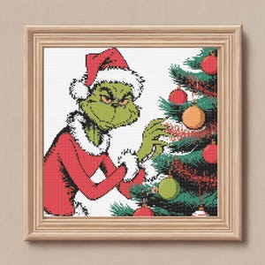 Christmas Ornament Counted Cross Stitch PDF Pattern- Merry Christmas Cross Stitch-Grinch Counted Cross Stitch -Hand Embroidery-Festive