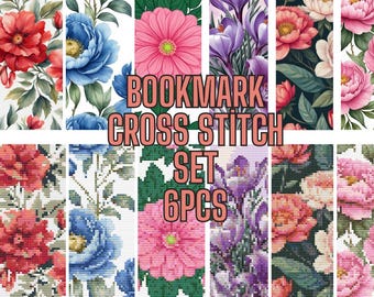 6 stuks bladwijzer kruissteekpatroon pdf-moderne kruissteek bladwijzer-digitale download-bloemen kruissteek pakket-bladwijzer set xstitch