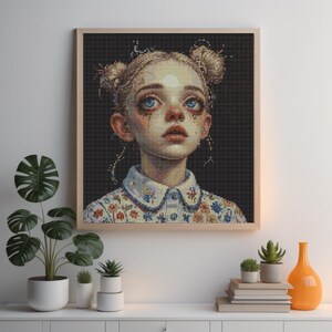 Girls' Cross Stitch Model in Pastel Tones - Elegant and Modern Cross Stitch Art-Instant Download-Puppy Art-Hoop Art-Embroidery File