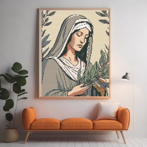 Olive Branches And Virgin Mary Cross Stitch-Christian Stitch-Orthodox Pattern-Mother Of God,Religious Hand Embroidery,Cross Stitch Pattern