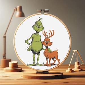 Christmas Grinch Counted Cross Stitch PDF Pattern-Festive Holiday Stitch Pattern-Hand Embroidery-Christmas Ornament Counted Cross Stitch