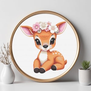 Cute Deer Cross Stitch Pattern-Bambi Cartoon Character Embroidery File-Modern Cross Stitch-Hoop Art