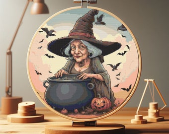Add Color to Your Cross Stitches with Witch Art-Dark Cross Stitch-Gothic Cross Stitch -Suitable for Home and Wall Art- Halloween Embroidery