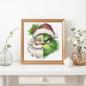 Santa Claus And Grinch Cross Stitch Model-Christmas Ornament Counted Cross Stitch PDF Pattern-Festive Holiday Stitch Pattern-Christmas