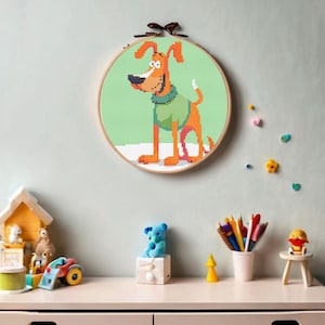 Patrón de punto de cruz de perro lindo - Decoración de habitación infantil - Patrón de punto de cruz - Gráficos digitales en PDF - Arte de guardería - Arte de aro - Bordado Xstitch - 100x100