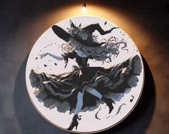 Witch Themed Dark Art Cross Stitch Pattern-Counted Cross Stitch-Embroidery File-Instant Download-Hallowen Cross Stitch