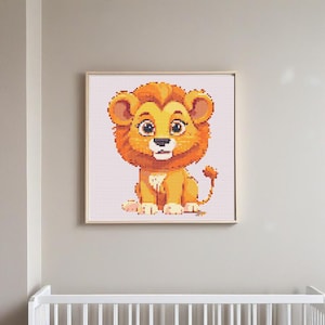 Süßer Löwe Kreuzstich Muster - Kinderzimmer Dekor-Kreuzstich Muster-Pdf Digitale Strickschriften- Nursey Art- Hoop Art- Stickrahmen- 100x100