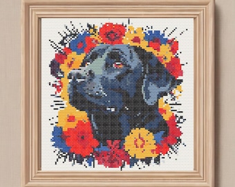 ラブラドール　クロスステッチ　完成品　刺繍　ハンドメイド　景色 ラブラドール レトリバーのシルエット クロスステッチ パターン