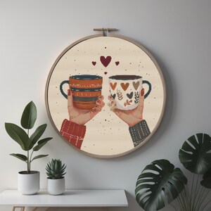 Kaffee Kreuzstichmuster Geschenk für Freunde-Welpen Kunst-Embroidery Pattern-Easy XStitch-Instant Download-Counted Cross Stitch-Hoop Art