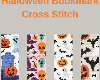 Zakładka do książki na Halloween haft krzyżykowy - Straszny projekt dla miłośników książek - Czarownicowa zakładka do książki na Halloween haft krzyżykowy - Duchy, nietoperze i dynie - Fani horrorów