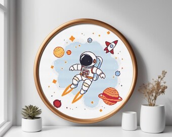 宇宙飛行士のクロスステッチパターン：宇宙をテーマにした刺繍