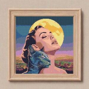 Nature View Black Cat and Woman Vintage Cross Stitch Pattern-Modern Xstitch-Vintage Pattern-Hoop Art-Instant Download-Digital Pattern