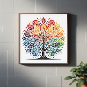 Schema punto croce digitale a tema Albero della vita-Scarica PDF/Modello artigianale semplice e significativo/Kit punto croce moderno-Decorazione domestica-Arte da parete