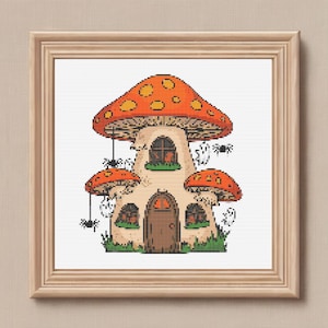Mushroom House Cross Stitch Pattern-Instant Download-Magical Fantasy House Pattern-Embroidery Fairy House-Gnome House -Halloween