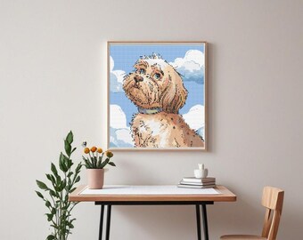 Baby Goldendoodle aquarel kruissteek patroon-Goldendoodle Xstitch-schattige hond kruissteek patroon-instant download-hond Xstitch