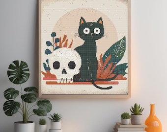 Black Cat Modern Cross Stitch Model-Abstract Xstitch-Pastel Cross Stitch-Hoop Art-Instant Download-Puppy Art-Cat Pattern-Pdf