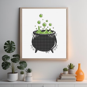 Witch&#39;s Cauldron Cross Stitch-Halloween Pattern PDF-Witchy Cross Stitch Sampler-Easy Pattern-Spooky Cross Stitch-Instant Download-Hoop Art
