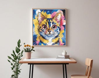 Watercolor Cross Stitch Pattern-Cross Stitch Pattern Instant PDF Download Colorful XStitch-Cat Cross Stitch-Watercolor Pattern