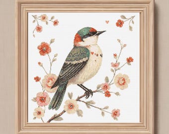 Swallow Bird Cross Stitch Pattern | Ornamental Floral Swallow Embroidery | Boho Nature Stitch Design | Digital PDF Download | DIY Home Decor