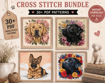 30+ Dog Cross Stitch Patterns Bundle| Floral Dog Portraits | PDF Embroidery Patterns | Instant Download -German Shepherd-Labrador-Dog Bundle