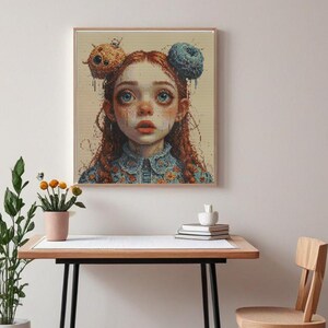 Girls' Cross Stitch Model in Pastel Tones - Elegant and Modern Cross Stitch Art-Instant Download-Puppy Art-Hoop Art-Embroidery File