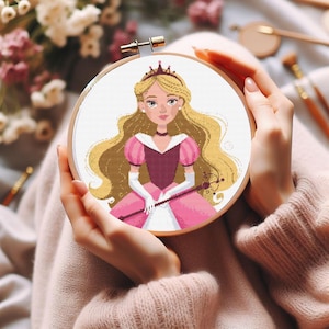 Modello XStitch Cenerentola ad acquerello - Principessa bionda per la cameretta dei bambini - Principessa delle fiabe per la cameretta dei bambini Design magico di Cenerentola per bambini