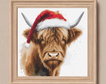 Christmas Highland Cow CrossStitch-Festive Scottish Design-Holiday Highland Cow-Christmas CrossStitch-Winter Wonderland Highland Cow XStitch