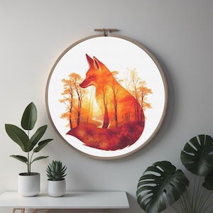 Fox Cross Stitch Pattern: Forest Silhouette, Woodland Decor (Digital Download)