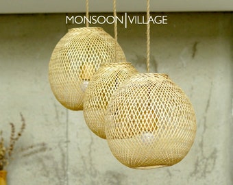Handmade Bamboo Pendant Light: Oval Boho Chandelier
