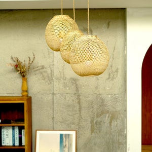 Single: Natural Bamboo Pendant Lamp - Handmade Oval-Shaped - Unique Home Decor Idea - Boho Bamboo Pendant Light - Modern Bamboo Chandelier
