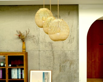 Single: Natural Bamboo Pendant Lamp - Handmade Oval-Shaped - Unique Home Decor Idea - Boho Bamboo Pendant Light - Modern Bamboo Chandelier