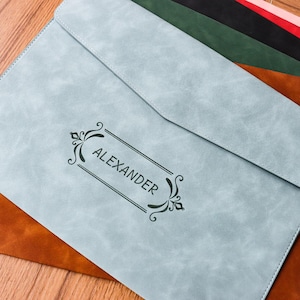 Porta-documentos A4 personalizado, organizador de documentos em couro gravado, bolsa para documentos, pasta de couro feita à mão, presentes para ele.