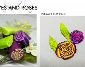 Polymer Clay Cane, Raw Cane, Roses and Leaves 2 sets of polymer clay cane, Unbaked clay, Rose Cane, Leaf Cane, Polymer Clay Rose Cane