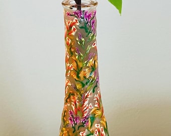 Small Floral Bud Vase, Bud Vase, Polymer Clay Floral Bud Vase, Glass Bud Vase, Colorful Bud Vase, Home Decor, Home Accent, Housewarming Gift