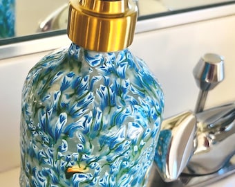 Floral Soap Dispenser, Lotion Dispenser, Stainless Steel Pump, Bathroom Decor, Home Decor, Floral Lotion Dispenser, Home Accents