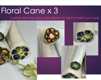 Translucent Polymer Clay Cane, Floral Polymer Clay Cane, Bold Polymer Clay Cane, Raw Cane, Unbaked Polymer Clay, Craft Supplies, Cane