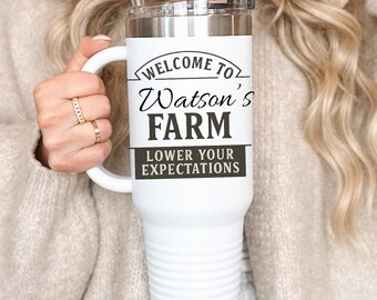 Funny Travel Mug Personalized 40oz Farm Tumbler with Name Custom  Mug with Handle And Straw Country Gift for Farmers & Homesteaders