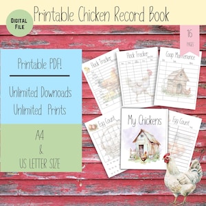 Diario de gallinas imprimible, libro de registro completo de la bandada, registros de gallinas, planificador de gallinero, regalo para mamá gallina, registro de la granja, gallinas de traspatio