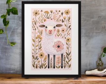 Printable Art Sheep Nursery Print  Farm Animal Wall Art  Baby Lamb Printable Decor Digital Download for Baby Room Rustic Nursery Artwork