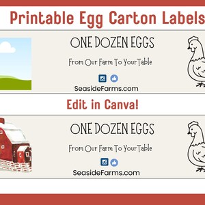Bewerkbaar label eierdoos, aangepaste stickerlabels, afdrukbaar boerderijvers ontwerp, decoratie kippenhok