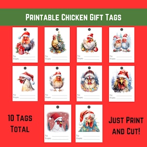 Printable Chicken Gift Tags, Chicken Christmas, Homesteading Tags, Farm Animal Tags, Holiday Gift Tags, Christmas Gift Tags, Printable Label