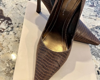 BCBG Pointy-toe Bronze Lizard heels, 7- 1/2 M