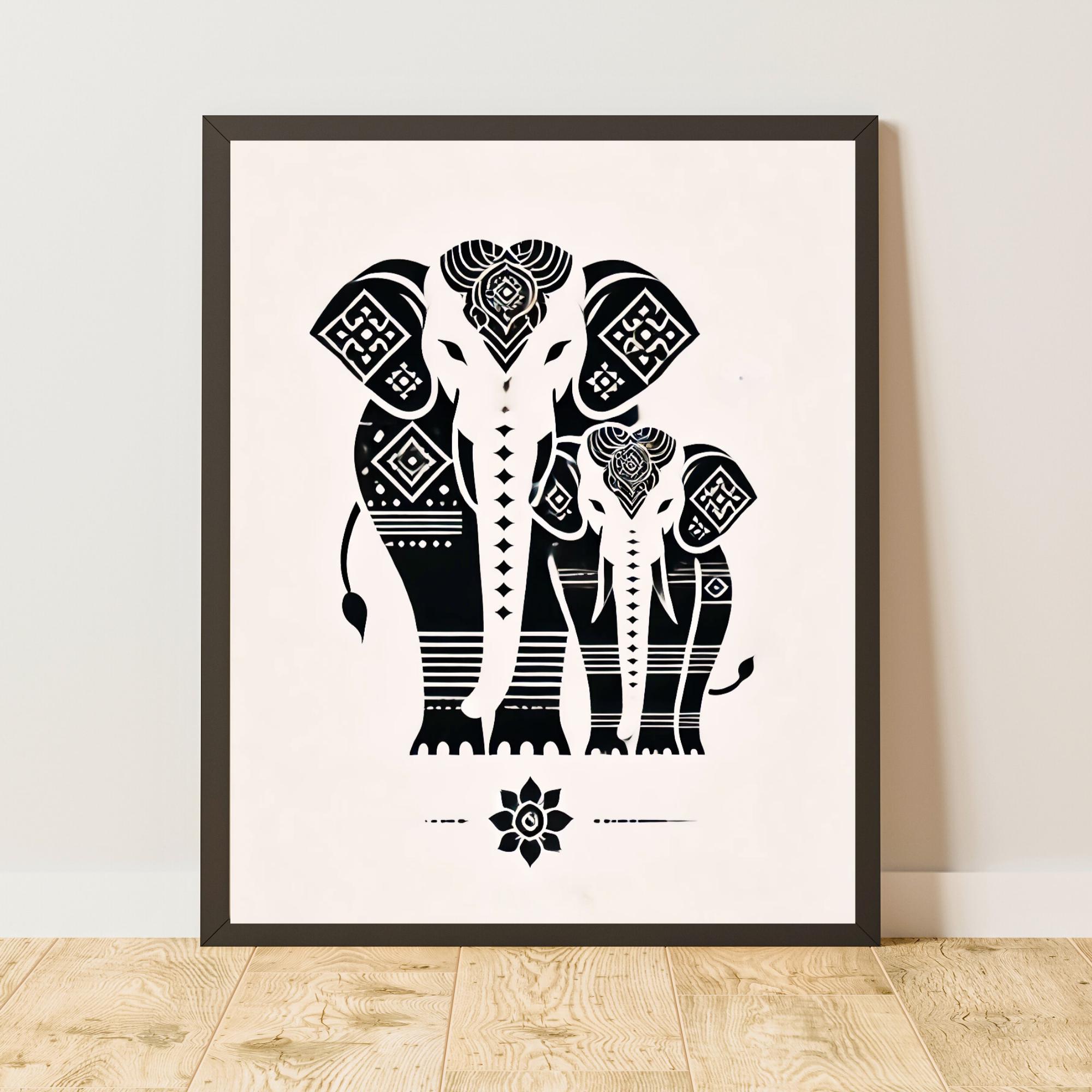 Minimalist Thai Elephant Printable Wall Art, Modern Black and White Digital Download, Boho Zen Decor, Cultural Gift, Instant Download
