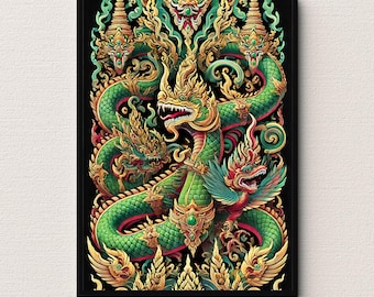 Thai Mythical Creature Printable Wall Art - Naga and Garuda Design - Temple-Inspired Decor - Vintage-Inspired Digital Art - Home Decor