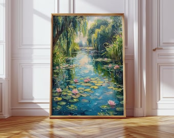 Water Lily Pond Sunset Art Print: Tranquil Landscape (Digital Download)