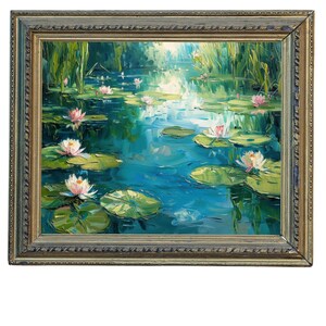 Serene Water Lilies in Bloom - Printable Tranquil Landscape Art for Home