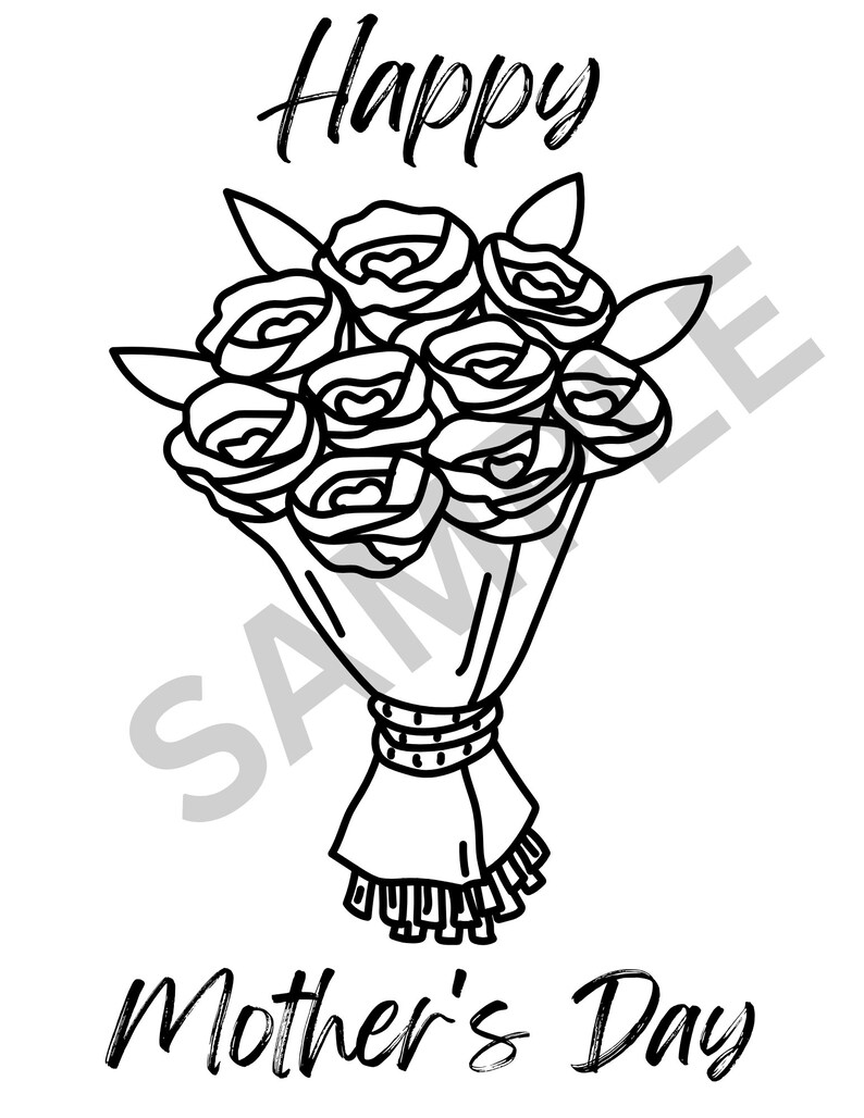 Mother's Day Bouquet Coloring Page Great for Kids Etsy